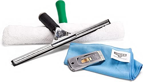 Image of Unger Unitec 4-in 1 Advanced Window Cleaning Kit Starter Set, Indoor & Outdoor Professional Window Cleaning Equipment, Squeegee, Washer for Windows, Safety Scraper, Microwipe Microfibre Cloth