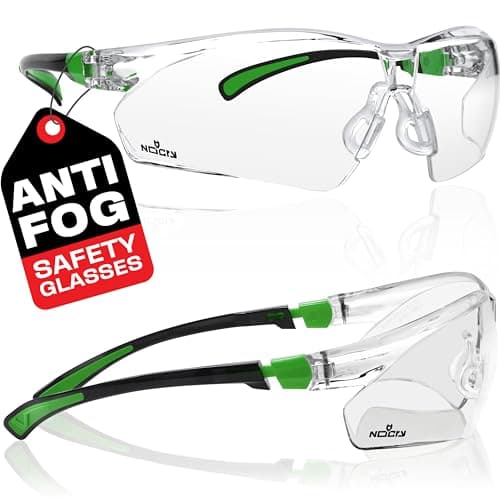 Image of NoCry Clear Safety Glasses for Work with Anti Fog Scratch Resistant Wrap-Around Lenses and Non-Slip Grips, UV Protection. Adjustable Eye Protection Cycling and Squash Glasses with Black & Green Frames