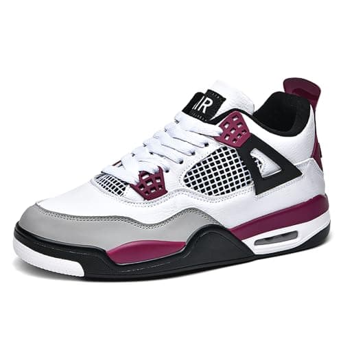 Image of Men's Womens Air 4 Retro Classic Skate Shoes Trainers Fitness Basketball Shoes Casual Sneakers Work Running Walking Zapatos AY041 White Purple UK 8
