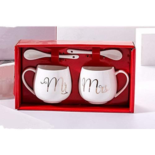 Image of Mr and Mrs Couples Coffee Mugs - 12oz Ceramic Coffee Mug Couples Sets - Funny His And Her Gifts - Double Bowl Ceramic Bowl Couple Cup Mug Milk Water Tea Cup Drink Home Office Cup Valentine Gift