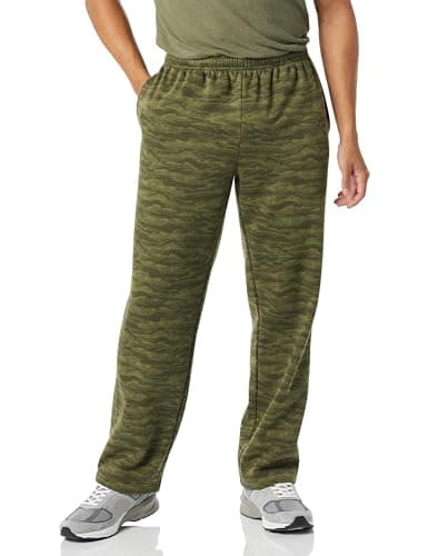 Image of Amazon Essentials Men's Fleece Open Bottom Sweatpant (Available in Big and Tall), Military Green Abstract Camo, L