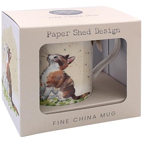 Image of The Leonardo Collection Paper Shed Design Cat with Dandelion Mug for Home & Kitchen | Stylish Ceramic Mugs for Tea & Coffee | Lovely Cup Set for Mens Gifts & Birthday Gifts for Women
