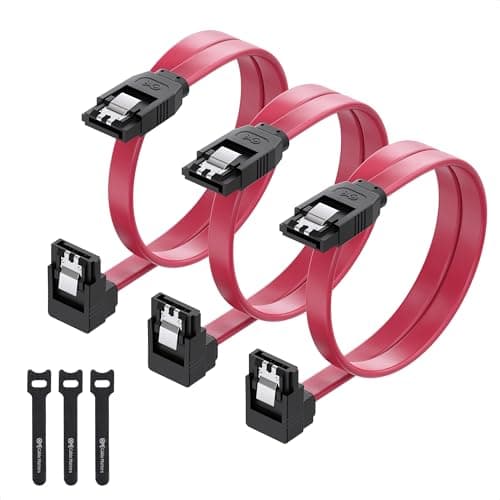 Image of Cable Matters 3-Pack 90 Degree Right Angle SATA III 6.0 Gbps SATA Cables 45cm (SATA 3 Cable, SATA data Cable, SATA Cable) Red