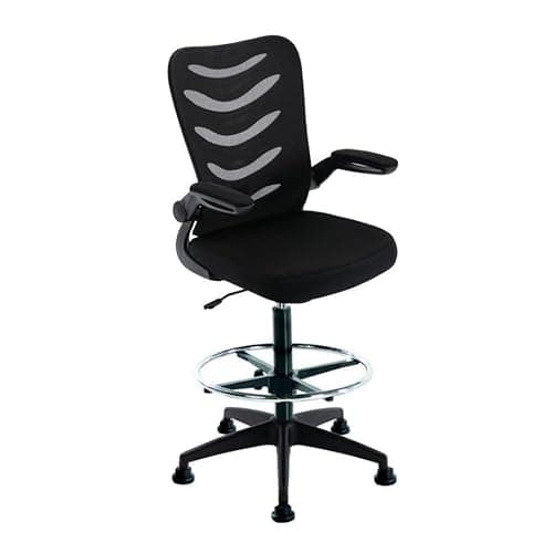 Image of LAB SPACE Merlin Draughtsman Chair, High Drafting Chair with Mesh Back and Flip Up Arms (Black)