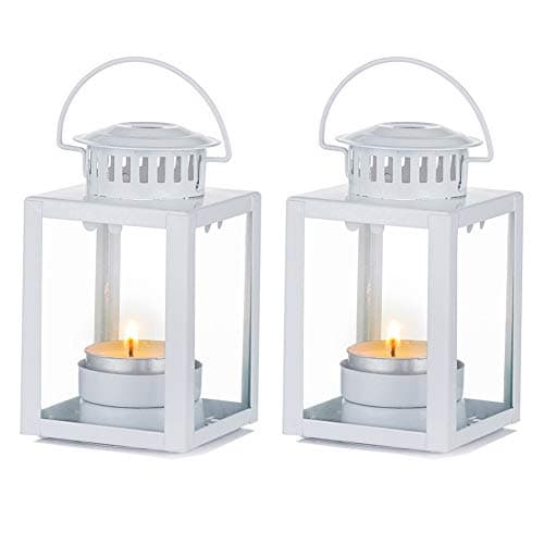 Image of Nuptio Lanterns Decorative 2 Pcs Indoor Tea Light Candle Holders White Hanging Garden Lantern Candle Holder for Outdoor Birthday Party Wedding Centerpiece Relaxing Spa