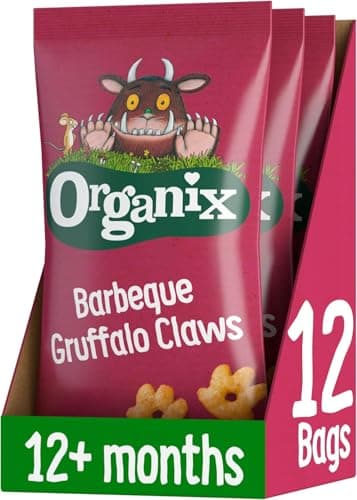 Image of Organix Barbeque Gruffalo Claws Toddler Snack Corn Puffs 12+ Months Multipack, 4 x 15 g Bags Per Pack (3 Packs Total)