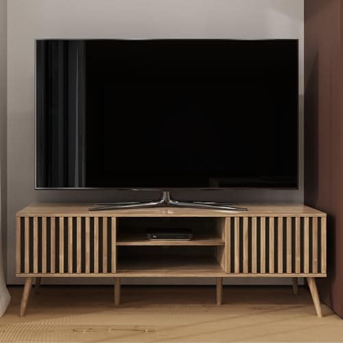 Image of GFW Rowan TV Unit Wooden TV Stand with Storage – Modern Entertainment Unit, Media Console Cabinet with Shelves for Living Room, TV Cabinet for Flat Screen TVs up to 65 Inch