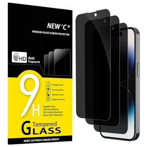 Image of NEW'C 3 Pack Privacy for iPhone 14 Pro Screen Protector (6.1 inches), Anti-Spy Tempered Glass Film,Case Friendly Ultra Resistant, Balanced 28-Degree Privacy Angle - Easy installation tool included