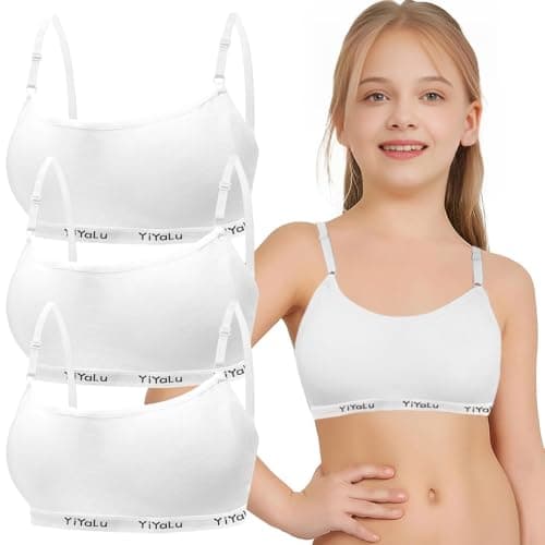 Image of Sports Bra for Girls 3 Pieces Training Bras Sports Underwear with Removable Bust Pad and Adjustable Strap for Teenage Girls 10-14 Years