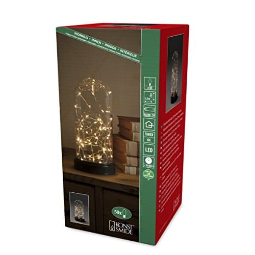 Image of Konstsmide Dome Jar Decorative Lamp/Battery Lamp/LED Decorative Small Glass Effect Dome with Silver Wire/6H Timer/50 Amber White Diodes/Battery Operated 3AA (Not Included)/Indoor Use/Silver Wire