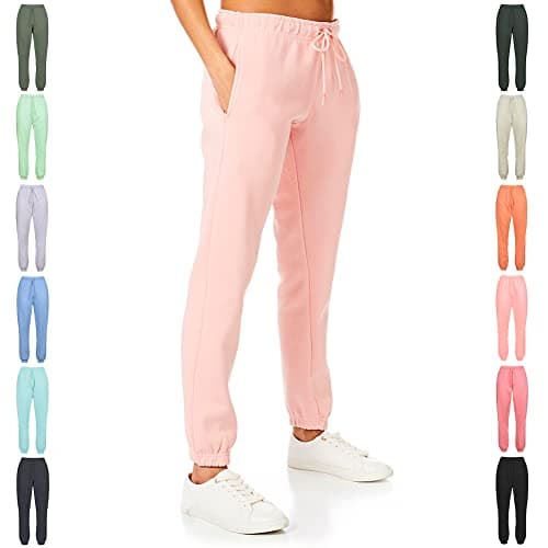 Image of Light & Shade Women's Fleece Joggers with Drawstring Waist Tapered Tracksuit Bottoms Soft Cotton Blend Sweatpants for Gym & Loungewear (Rose, XL)