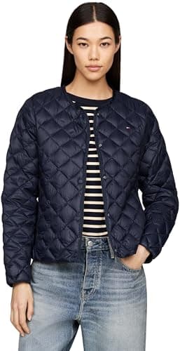 Image of Tommy Hilfiger Women's Collarless Quilted Down Jacket with Button Placket, Blue (Desert Sky), XS
