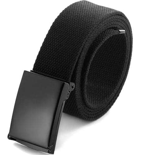Image of Mile High Life Cut To Fit Canvas Web Belt Size Up to 52" with Flip-Top Solid Black Military Buckle (Black)