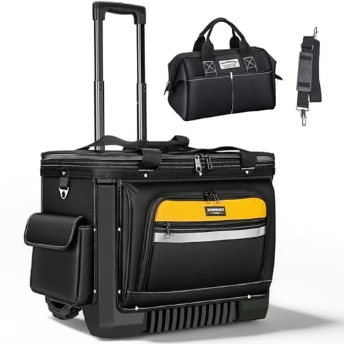 Image of WINHUNT Rolling Tool Bag with Wheels, 22 Inch Heavy Duty Adjustable Telescopic Handle Tool Trolley with a small tool bag, Wide Mouth Storage Organiser For Construction, Electrician, Mechanic