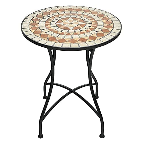 Image of COSTWAY Garden Side Table, 60cm Mosaic Round Plant Table, Indoor Outdoor Patio Balcony Terrace Bistro Coffee Dining Table Furniture (Brick Red)