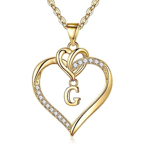 Image of TINGN Heart Initial Necklaces for Women Girls, Cubic Zirconia Heart Initial G Pendant Necklace 14K Gold Plated Dainty Heart Necklaces for Women Teen Girls Jewelry Gifts for Wife Girlfriend Women