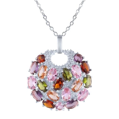 Image of Mecool Crystal Pendant Necklace Colourful Silver Cubic Zirconia Necklace Multi-Stone Round Disc Necklaces for Women | Ladies Birthday Pendant
