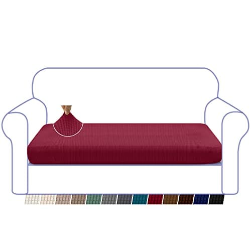 Image of Granbest High Stretch Sofa Seat Cushion Cover Super Soft Couch Seat Cover Sofa Cushion Protector Jacquard Spandex Fabric with Elastic Bottom(3 Seater, Wine Red)