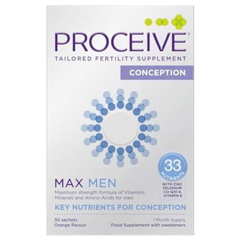 Image of Proceive® MAX Men- Fertility Supplement for Conception - Vitamins & Minerals for Men Trying to Conceive - Selenium, Zinc, Co Q10, Vitamin D - 30 Sachets (1 Month Supply) - Vegan