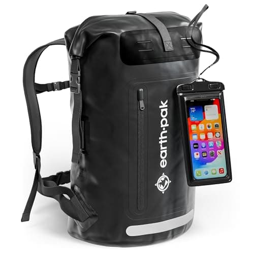 Image of Earth Pak- Summit Series Waterproof Backpack Heavy Duty Roll-Top Closure and Cushioned Padded Back Panel (Black, 55L)