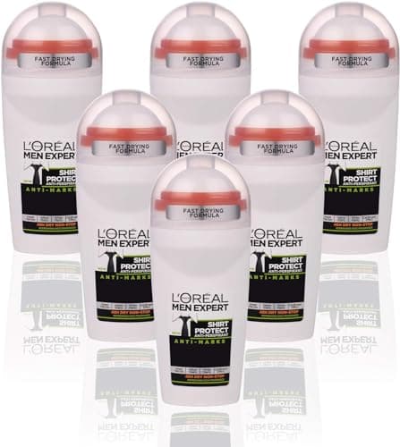 Image of L'Oréal Paris Men Expert 48H Shirt Protect Anti-Perspirant Roll On Deodorant for Men, 50ml Pack of 6, Bulk Buy