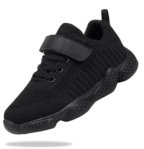 Image of KKTOTO Sports Sneakers Boys Black Kids Trainers Girls Running Shoes Lightweight Fashion School Tennis 3 UK