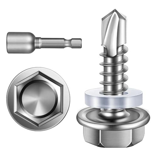 Image of Wavanta Self Tapping Screws, 5.5 x 19mm Hex Washer Head Self Drilling Screws, 410 Stainless Steel Metal Screws, TEK Screws, Pack of 50