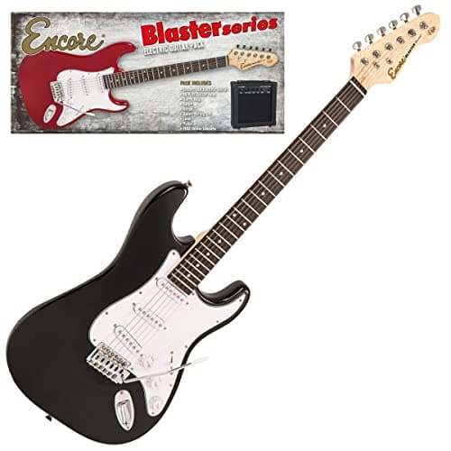 Image of Encore Blaster E60 Electric Guitar Pack – Gloss Black - Includes Guitar, Bag, Strap, Tuner, Amp and Accessories | Double-Cutaway Solid Body | Online Lessons Included | Perfect Beginner Electric Guitar