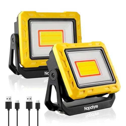 Image of LED Work Light Rechargeable, 2000LM Bright Portable Floodlight with 360° Rotatable Magnetic Base, Battery Powered Outdoor Security Light with Power Bank for Garage Workshop Camping (2 Pack)