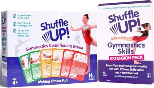 Image of Shuffle Up Gymnastics Games Bundle - Family Games Including Original Set with 70+ Fun & Active Fitness Workout Cards and Skills Pack with 22 New Skills Cards for Kids