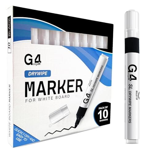 Image of G4GADGET Nice Style Pack of 10 Non-Toxic Ink Black Colour Whiteboard Dry Wipe Marker Pens Bullet Tip