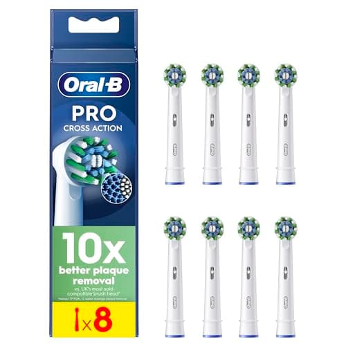 Image of Oral-B Pro Cross Action Electric Toothbrush Head, X-Shape and Angled Bristles for Deeper Plaque Removal, Pack of 8 Toothbrush Heads, White