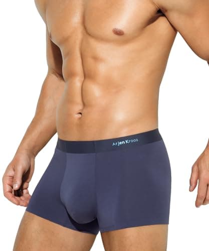 Image of Casey Kevin Men's Boxer Shorts Trunks Modal Underwear Ice Silk Boxers Breathable Microfibre Underpants 3D Pouch Boxer Briefs Thin Low Rise Pants, Navy blue XL