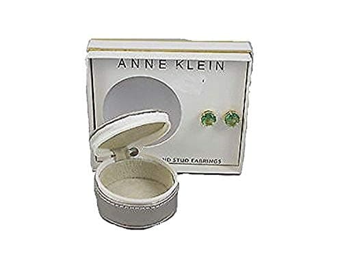 Image of Anne Klein Goldtone Green Set Stone Stud Earrings Travel Jewelry Case Gift Set