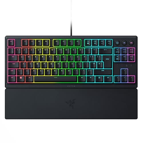 Image of Razer Ornata V3 Tenkeyless - Compact Low Profile Gaming Keyboard (Mecha-Membrane Switches, UV-coated Keycaps, Backlit Dedicated Media Keys, Magnetic Soft-Touch Wrist Rest) QWERTY UK Layout | Black
