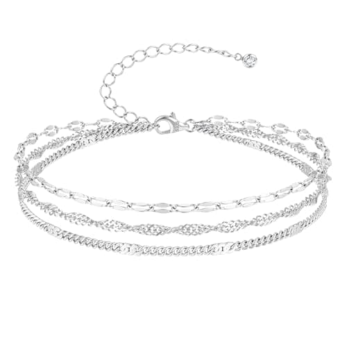 Image of FIOROYAL 925 Sterling Silver Bracelet for Women 3-Layered Silver Chain Bracelet Stack with Cubic Zirconia, Adjustable Ladies Bracelets for Women Girls, Dainty Tarnish Free Jewellery Gift CS