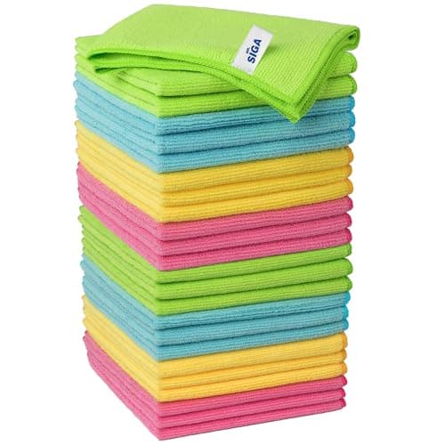Image of MR.SIGA Microfiber Cleaning Cloth, 12.6 x 12.6 inches (32 x 32 cm), 4 Colors x 6 of Each Color (24 Sheets) Absorbent Towels, Thick, Perfect for Home and Kitchen Cleaning