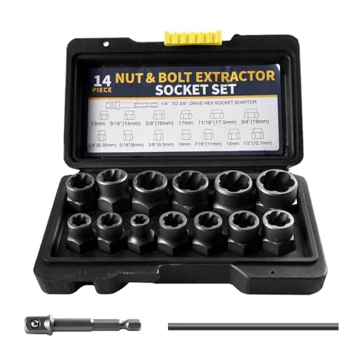 Image of Bolt Extractor Set, 14Pcs 3/8'' Drive Impact Bolt and Nut Remover Set Stripped Bolt Extractor Socket Set, Bolt Extractor Tool Set for Damaged, Rusted, or Rounded-Off Bolts, Nuts, and Screws