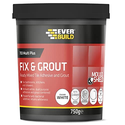 Image of Everbuild 703 Fix And Grout Tile Adhesive – Ready Mixed – Anti-Mould – Water Resistant – High Strength – Brilliant White – 750g (package may vary)