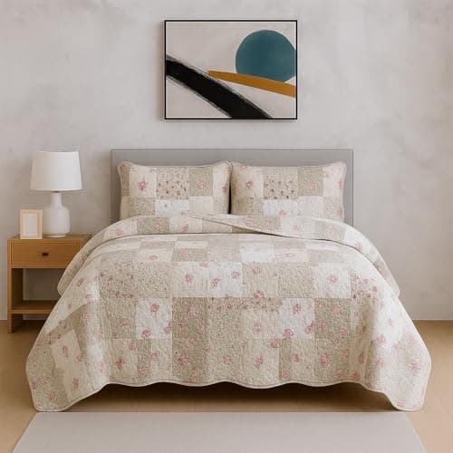 Image of Rugs Inn Quilt Patchwork Bedspread 2 Piece Set – Coverless Quilted Bedspread, Reversible, Lightweight Quilt Comfort with 2 Pillow Sham (Zurich, Double)