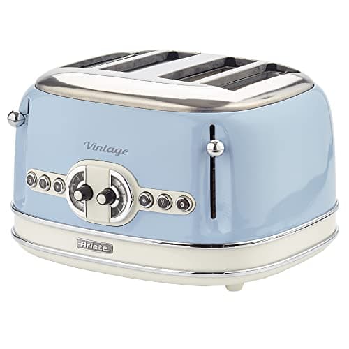 Image of Ariete 0156/05 Retro Style 4 Toaster with 2 Slice Control, 6 Browning Levels and Removable Crumb Tray, Cool Touch Sides, Non-Slip Feet, Vintage Design, Blue