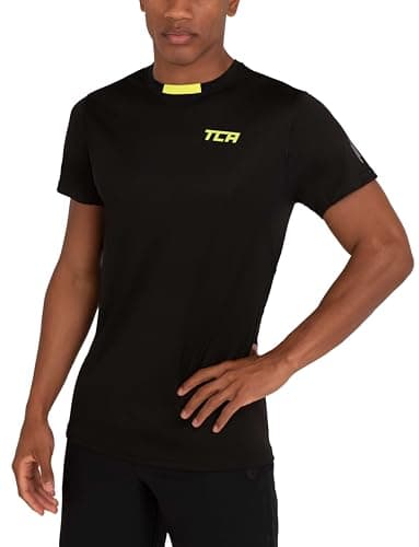 Image of TCA Men's Atomic Quick Dry T Shirt, Gym Sports Running Top for Men, Lightweight Breathable Moisture Wicking Active Athletic Short Sleeve Shirt - Black, M