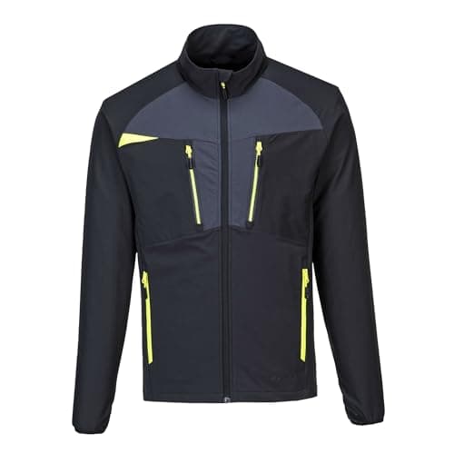 Image of Portwest DX480 DX4 Zip Lightweight Mid Layer 4-Way Stretch Breathable Work Jacket with Pockets Ergonomic Fit Durable Performance for Work and Outdoor, Black, L