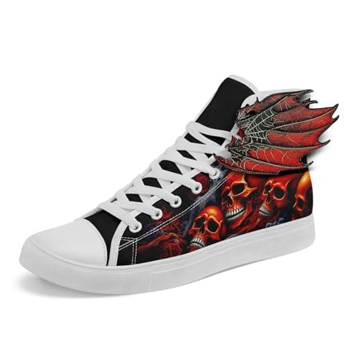 Image of AWSOLE Men's Gothic Winged High-Top Canvas Sneakers Red Skull Leather Wings Fashion Unisex Halloween Punk Style Walking Shoes