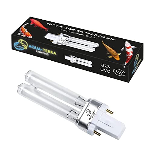 Image of Aqua-Terra Lighting 5W Pond Filter Bulb – UVC Ultra Violet Bulbs for Filters & Clarifiers – Germicidal G23 2pin PLS lamp Base for Replacing UV Bulbs in Garden Pond Filters