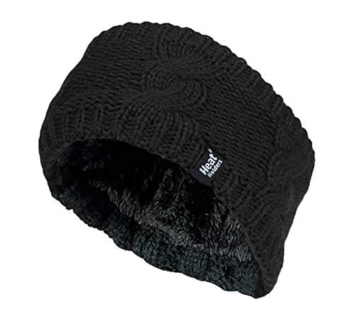 Image of Heat Holders - Ladies Thick Cable Knitted Fleece Lined Thermal Winter Empty Skull Ear Warmer Headband (One Size, Black)