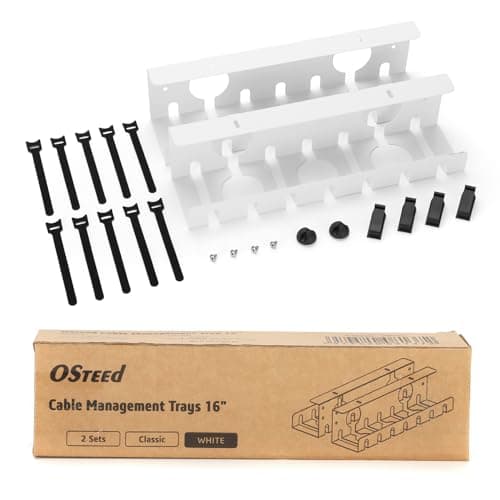 Image of OSteed Under Desk Cable Management Tray 2 Pack White, Home & Office Standing Desk Cord Organizer