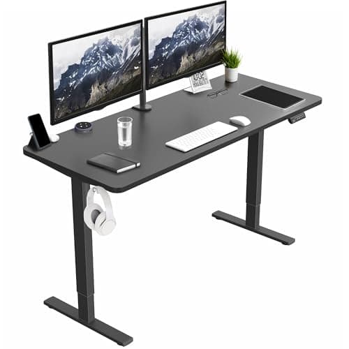 Image of VIVO Electric Height Adjustable 152cm x 61cm Memory Stand Up Desk, Black Solid One-Piece Table Top, Black Frame, Standing Workstation with Preset Controller, 1B Series, DESK-KIT-1B6B