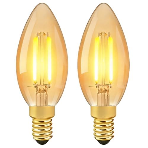 Image of Bpzmm 2.5W E14 LED Bulb Warm White, Vintage Salt Lamp Light Bulb C35 Amber 2700K Small Edison Screw Candle Bulbs, Equivalent 20W Incandescent Non-Dimmable for Chandeliers Bedroom Table Lamp, 2 Packs