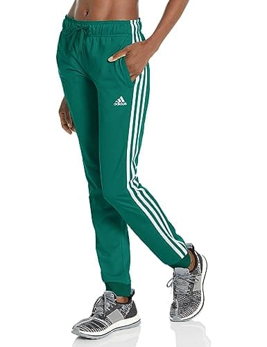 Image of adidas Womens Essentials Warm-up 3-Stripes Slim Tapered Track Pants, Collegiate Green/White, S